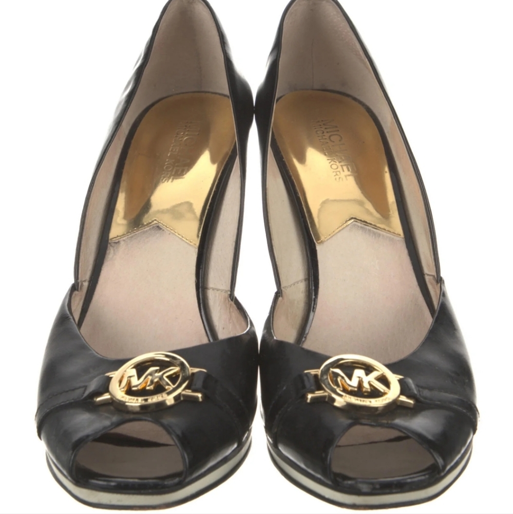 MICHAEL KORS Leather Peep-Toe Wedges